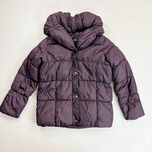 DKNY Urban Quilted Puffer Jacket Medium Roll Hood Funnel Collar Dark Purple